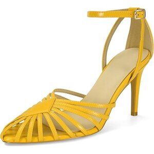 Sovanyou Size 8 Heel Sandals Strappy Cage Design Stiletto Yellow Pointed Toe